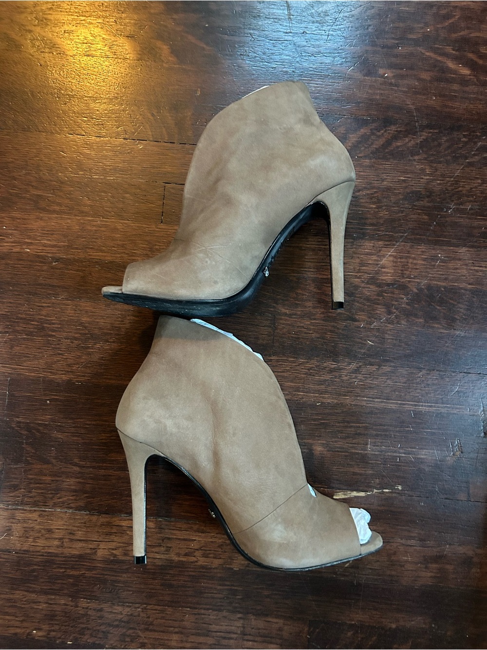 Shutz Women's Tan Suede Peep-Toe High Heel Booties